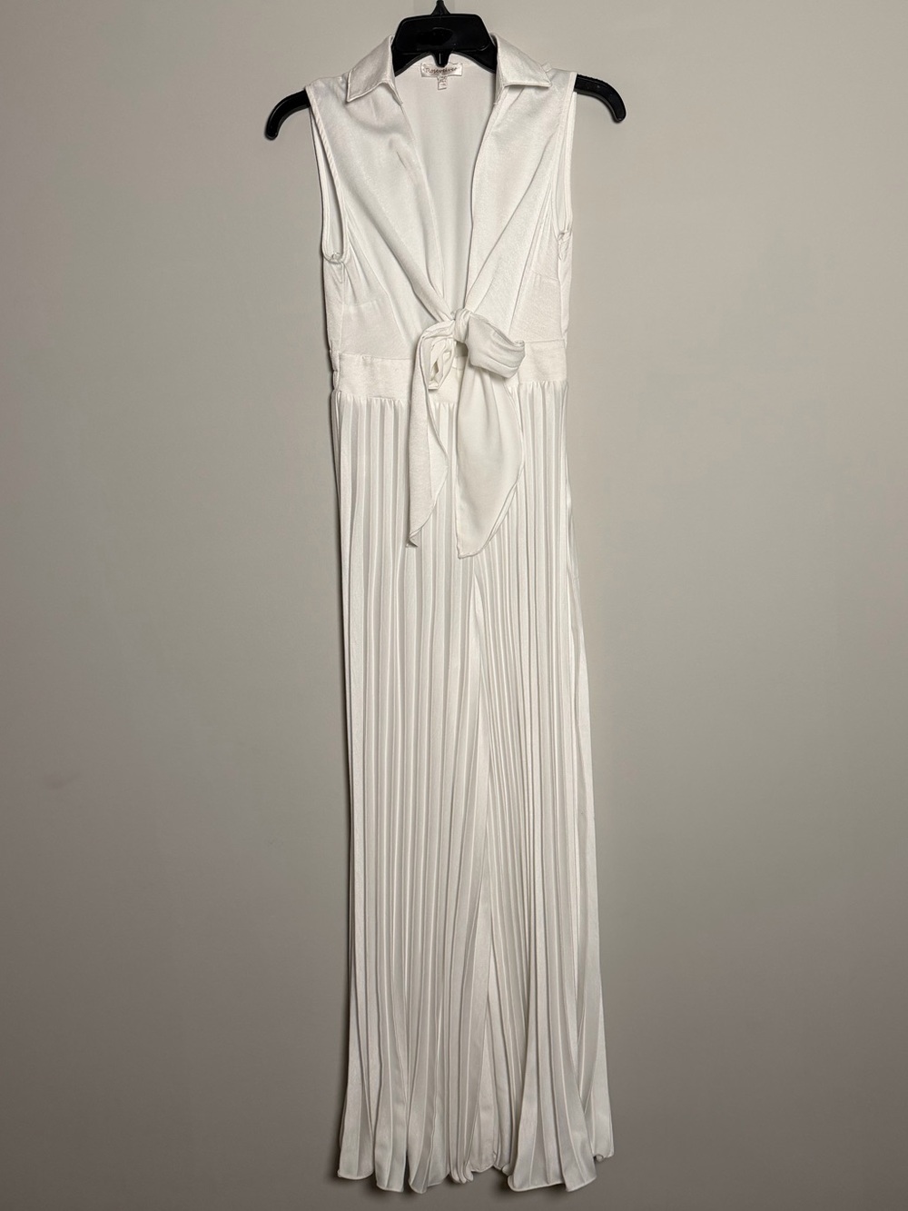 White Sleeveless Tie-Front Pleated Jumpsuit